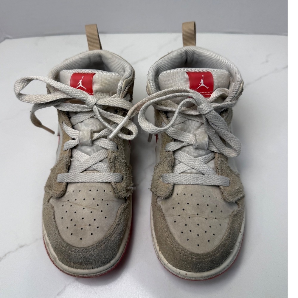 Nike Air Jordan 1 Mid SE Kids Tan Red Melting Swoosh HJ5959-206 Size 10C - Picture 2 of 7